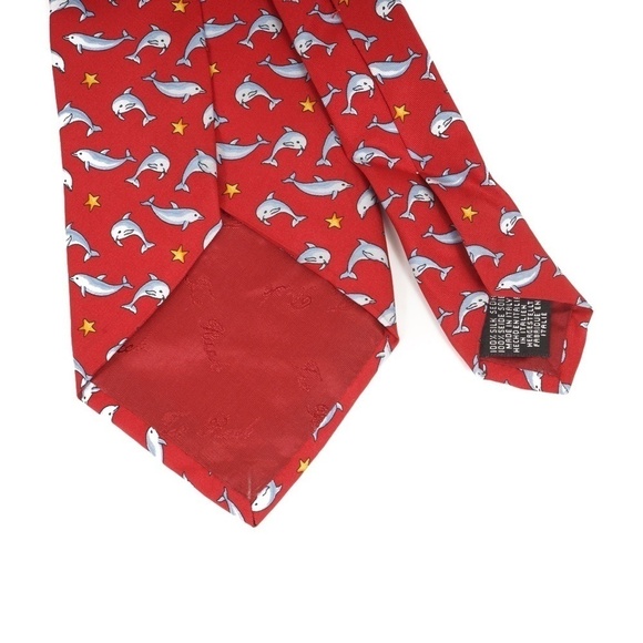 Red Dolphin Patterned Beaufort Tie Rack 100% Silk Made in Italy Tie​​‎ - Picture 4 of 5